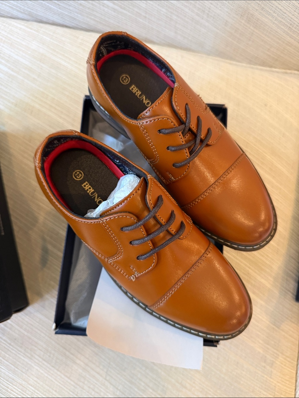 Boys Cognac Leather Derby Shoes